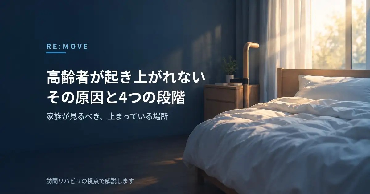 早朝の寝室。ベッドのそばに木製のサイドテーブルと縦型の手すりがあり、カーテンから朝の光が差し込んでいる
